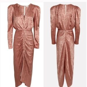 New Ronny Kobo Astrid Jacquard Satin Dusty Rose Midi Dress